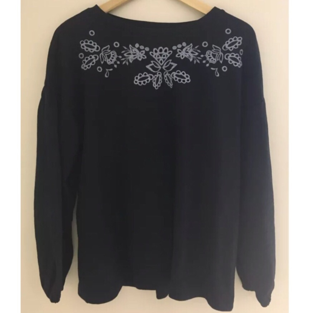 Loft Navy Floral Embroidered Cut Out Sweater